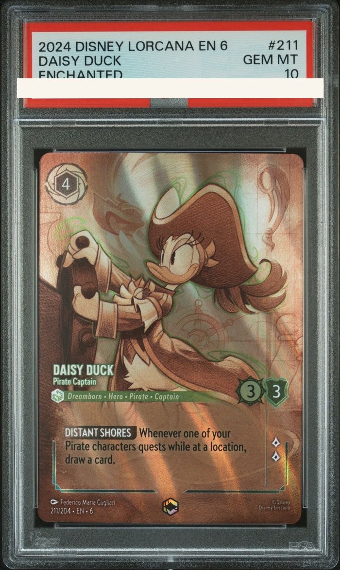 Sanitized PSA 10 slab of Daisy Duck – Pirate Captain (211/204); certification number and barcodes redacted