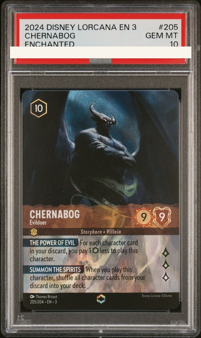 Sanitized PSA 10 slab of Chernabog – Evildoer (205/204); certification number and barcodes redacted