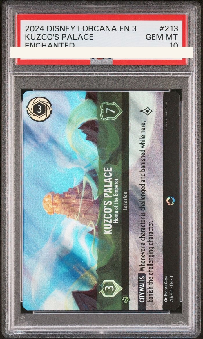 Sanitized PSA 10 slab of Kuzco's Palace – Home of the Emperor (213/204); certification number and barcodes redacted