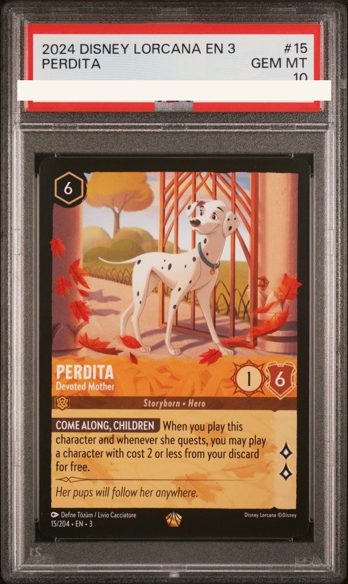 Sanitized PSA 10 slab of Perdita – Devoted Mother (15/204); certification number and barcodes redacted