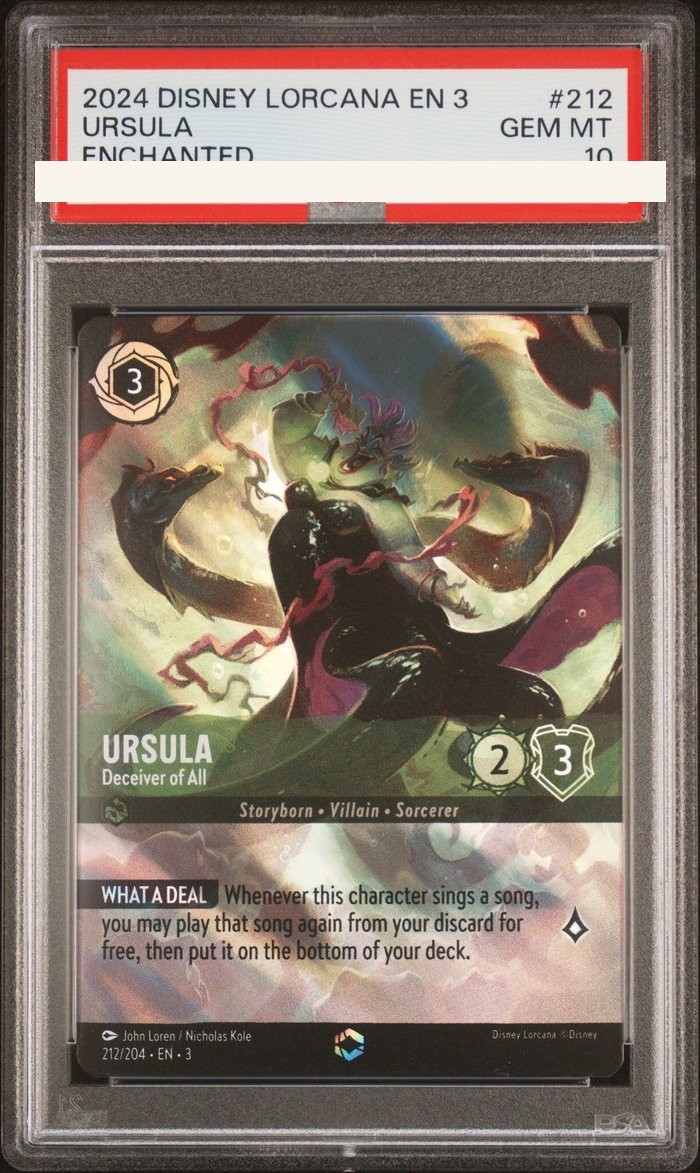 Sanitized PSA 10 slab of Ursula – Deceiver of All (212/204); certification number and barcodes redacted
