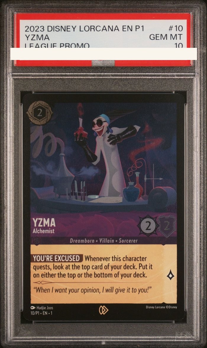 Sanitized PSA 10 slab of Yzma – Alchemist (10/P1); certification number and barcodes redacted
