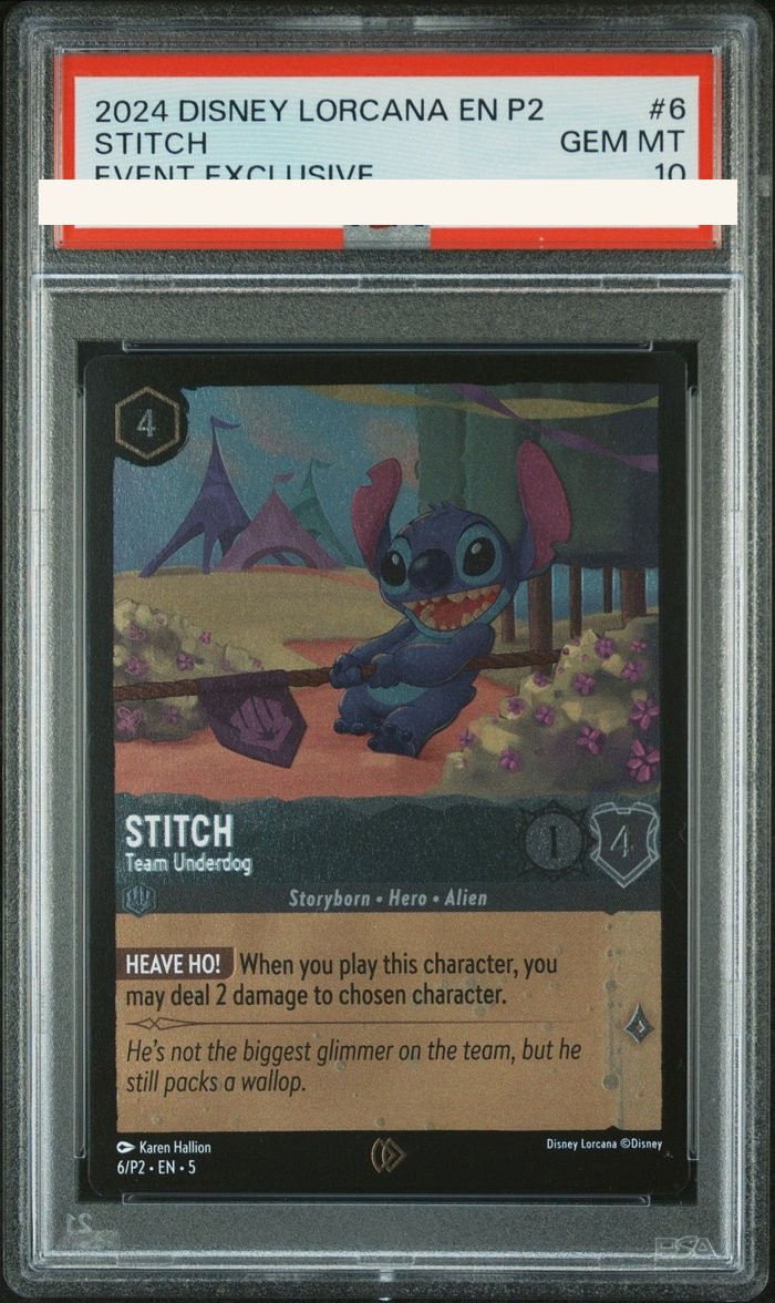 Sanitized PSA 10 slab of Stitch – Team Underdog (6/P2); certification number and barcodes redacted