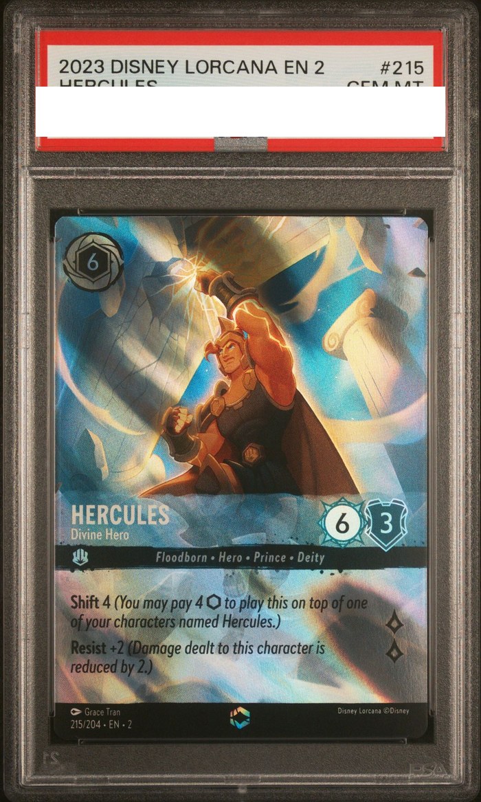 Sanitized PSA 10 slab of Hercules – Divine Hero (215/204); certification number and barcodes redacted