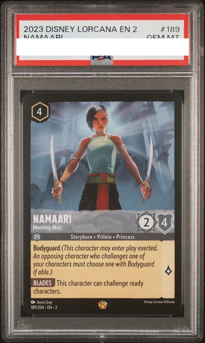 Sanitized PSA 10 slab of Namaari – Morning Mist (189/204); certification number and barcodes redacted