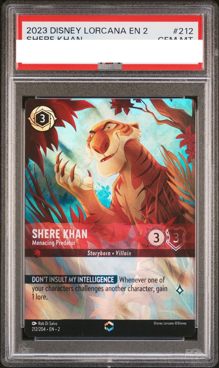 Sanitized PSA 10 slab of Shere Khan – Menacing Predator (212/204); certification number and barcodes redacted