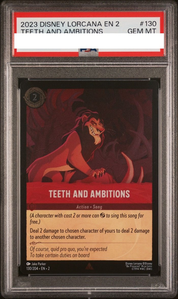 Sanitized PSA 10 slab of Teeth and Ambitions (130/204); certification number and barcodes redacted