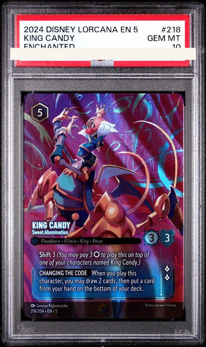 Sanitized PSA 10 slab of King Candy – Sweet Abomination (218/204); certification number and barcodes redacted