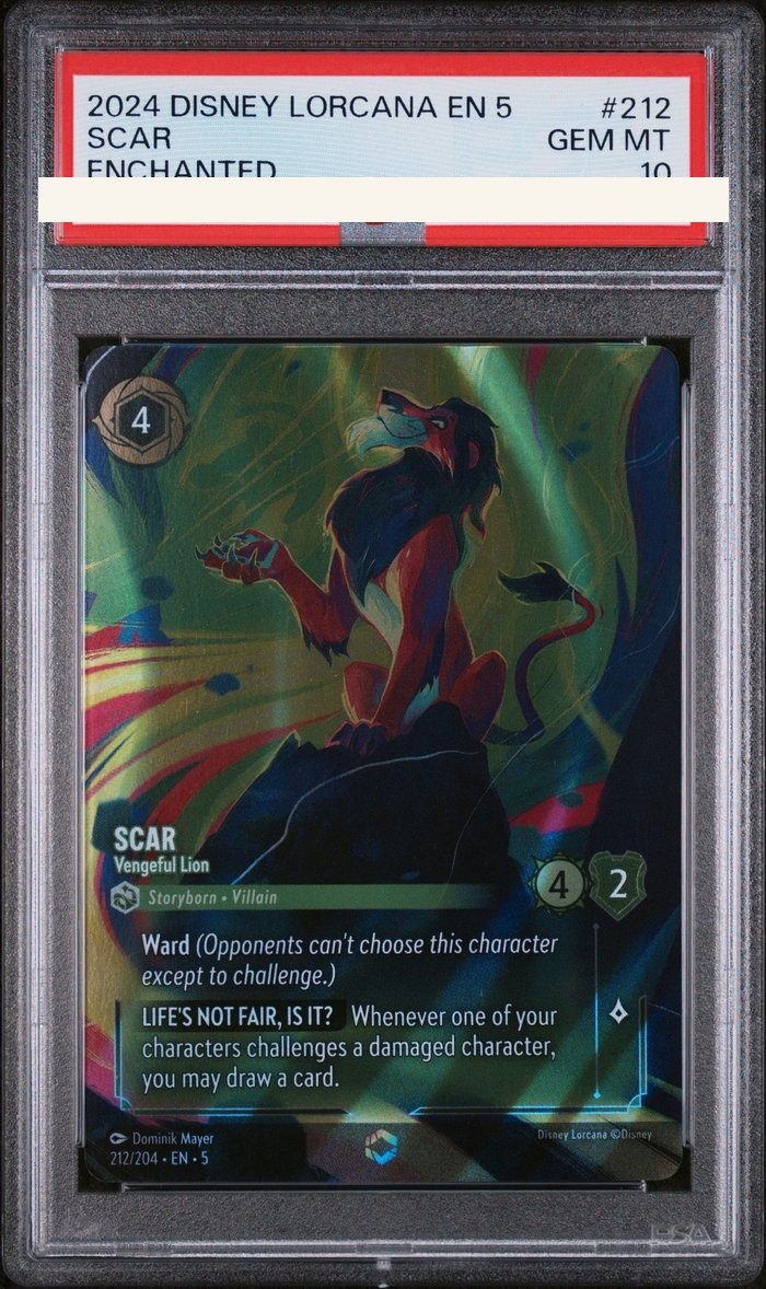 Sanitized PSA 10 slab of Scar – Vengeful Lion (212/204); certification number and barcodes redacted