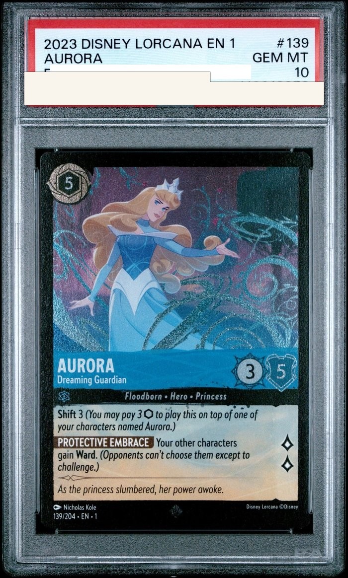 Sanitized PSA 10 slab of Aurora – Dreaming Guardian (139/204); certification number and barcodes redacted