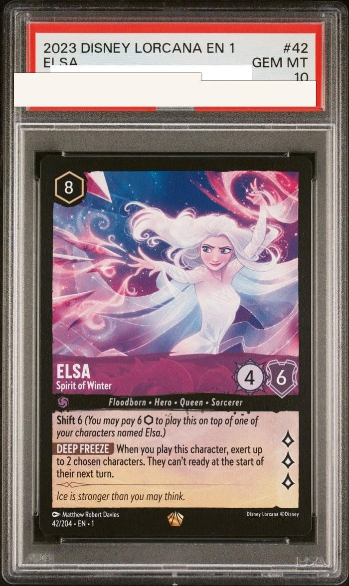 Sanitized PSA 10 slab of Elsa – Spirit of Winter (42/204); certification number and barcodes redacted