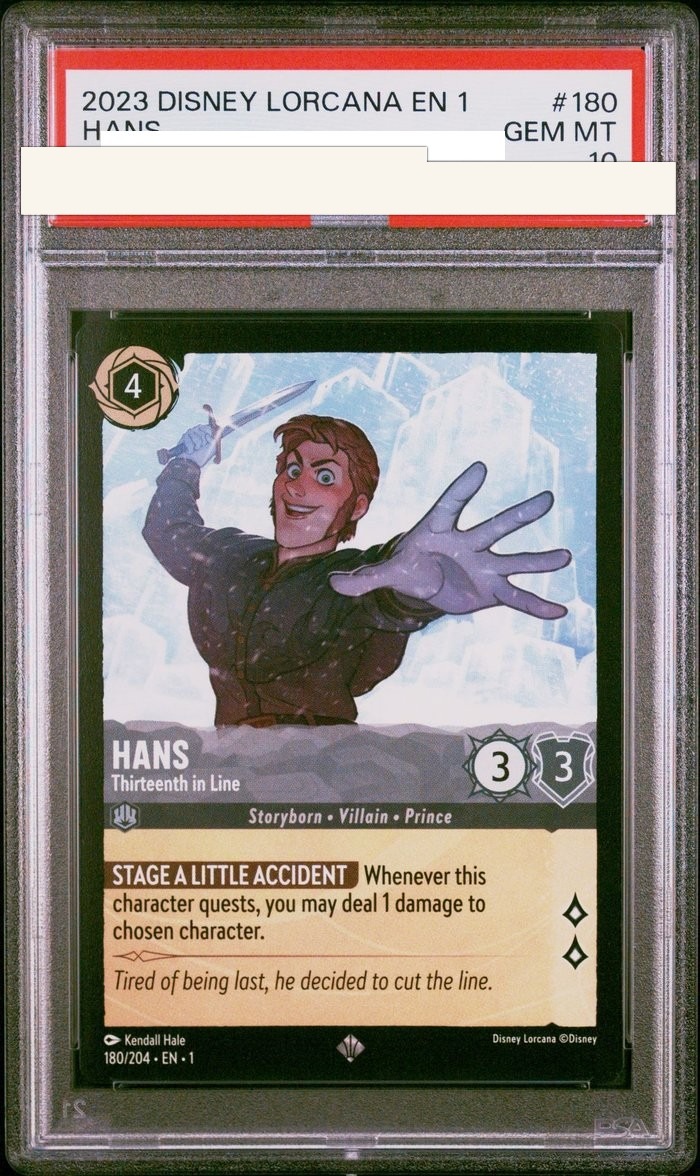 Sanitized PSA 10 slab of Hans – Thirteenth in Line (180/204); certification number and barcodes redacted