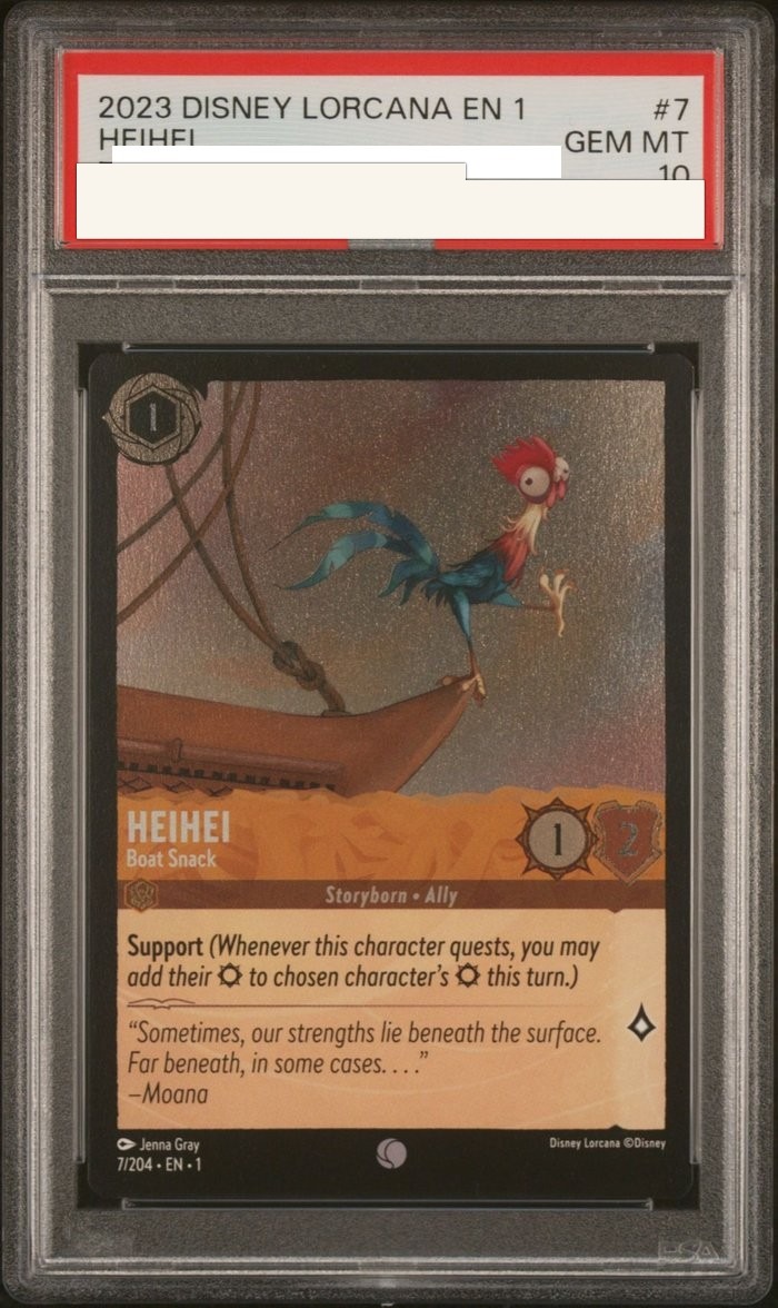 Sanitized PSA 10 slab of HeiHei – Boat Snack (7/204); certification number and barcodes redacted