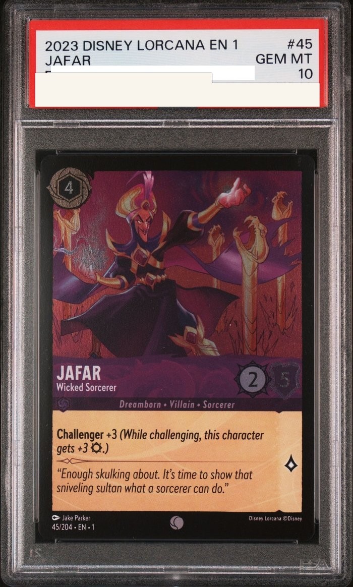 Sanitized PSA 10 slab of Jafar – Wicked Sorcerer (45/204); certification number and barcodes redacted