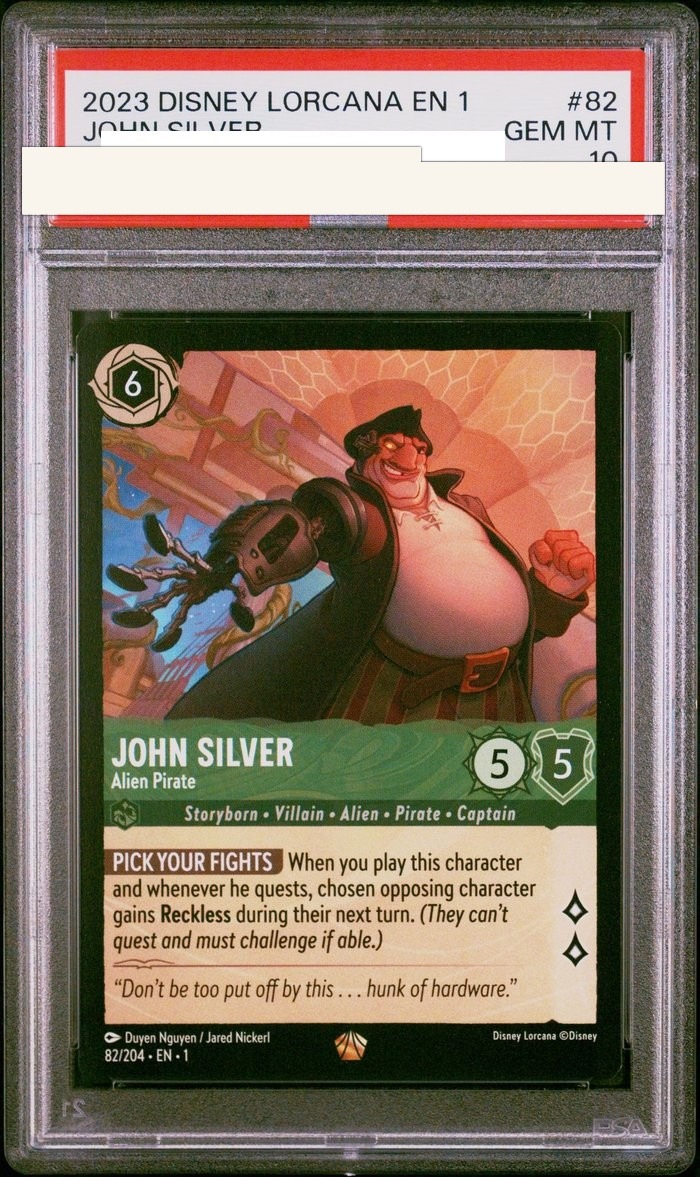 Sanitized PSA 10 slab of John Silver – Alien Pirate (82/204); certification number and barcodes redacted