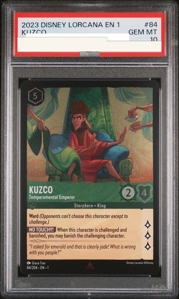 Sanitized PSA 10 slab of Kuzco – Temperamental Emperor (84/204); certification number and barcodes redacted