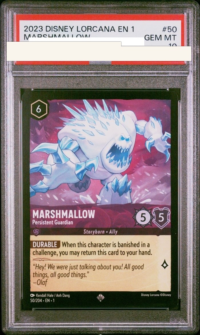 Sanitized PSA 10 slab of Marshmallow – Persistent Guardian (50/204); certification number and barcodes redacted