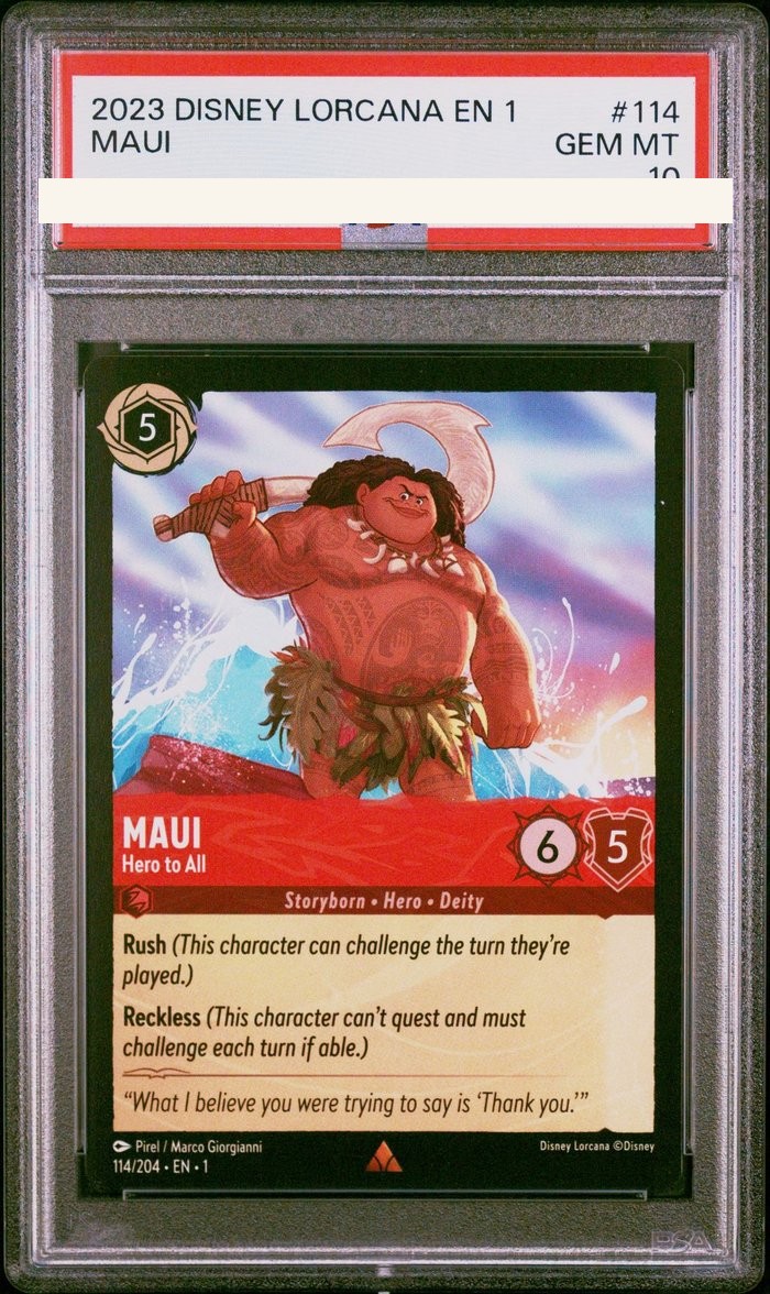 Sanitized PSA 10 slab of Maui – Hero to All (114/204); certification number and barcodes redacted