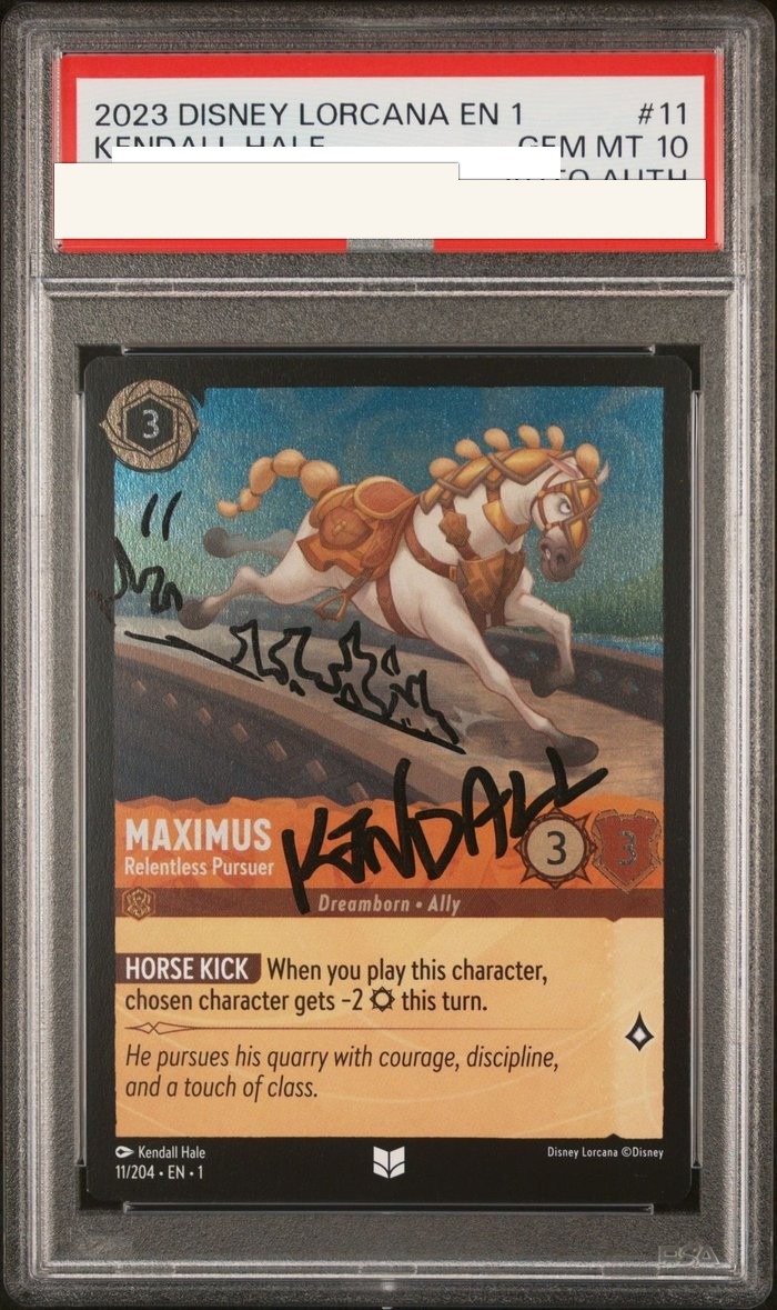 Sanitized PSA 10 slab of Maximus – Relentless Pursuer (11/204); certification number and barcodes redacted
