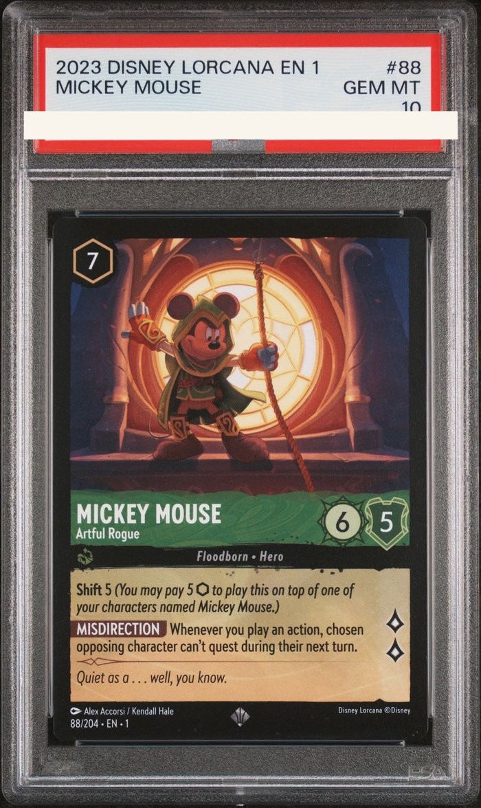 Sanitized PSA 10 slab of Mickey Mouse – Artful Rogue (88/204); certification number and barcodes redacted