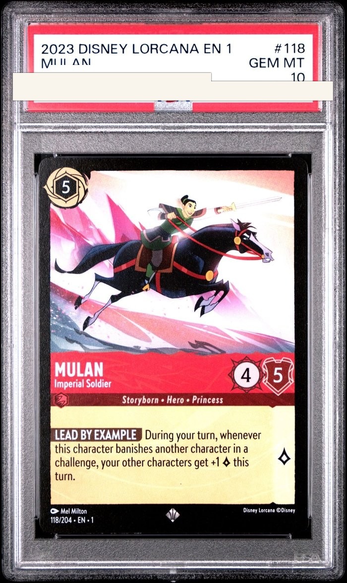 Sanitized PSA 10 slab of Mulan – Imperial Soldier (118/204); certification number and barcodes redacted