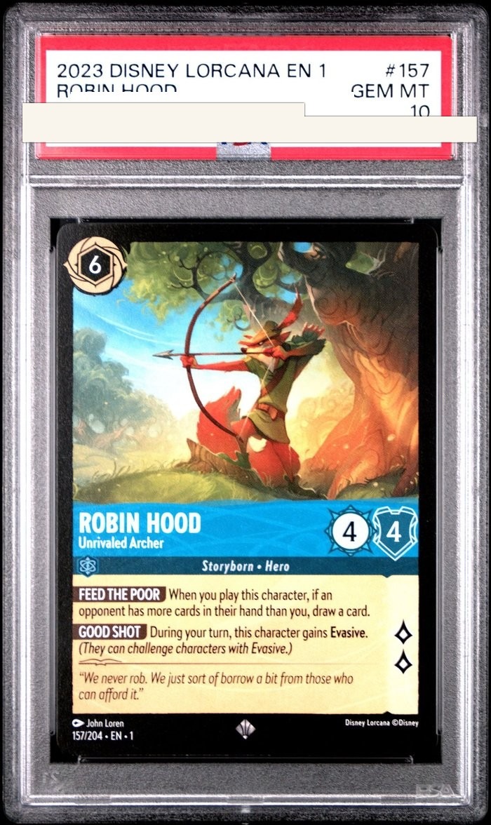 Sanitized PSA 10 slab of Robin Hood – Unrivaled Archer (157/204); certification number and barcodes redacted