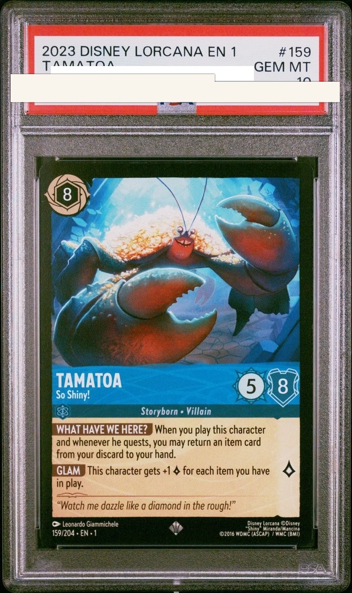 Sanitized PSA 10 slab of Tamatoa – So Shiny! (159/204); certification number and barcodes redacted