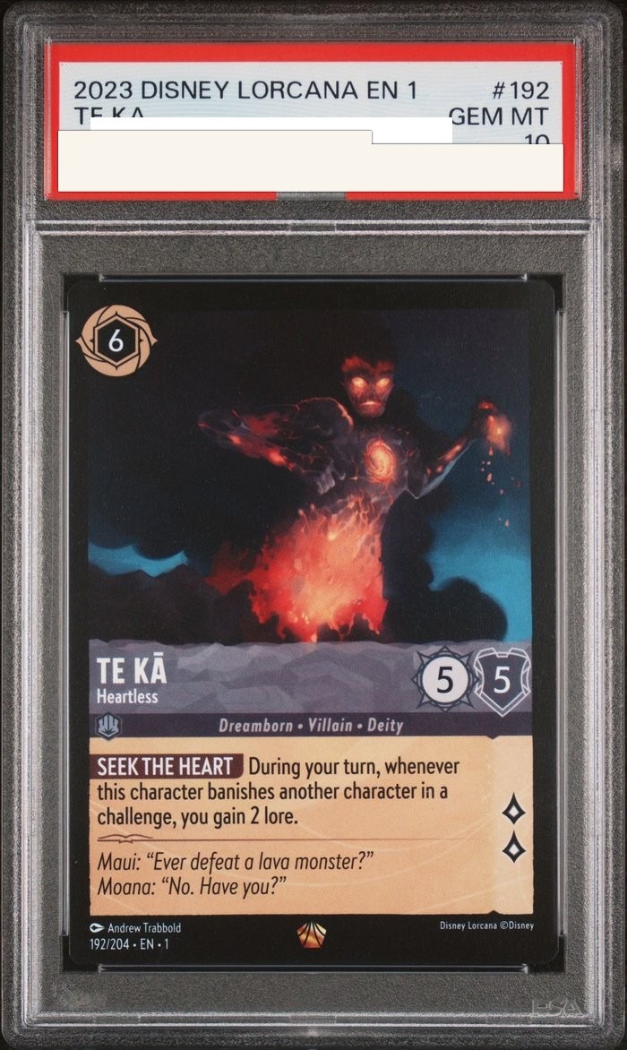 Sanitized PSA 10 slab of Te Kā – Heartless (192/204); certification number and barcodes redacted