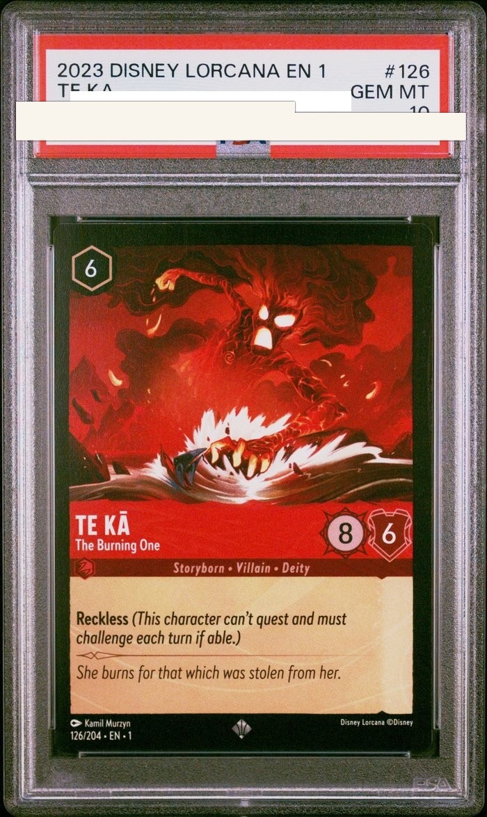 Sanitized PSA 10 slab of Te Kā – The Burning One (126/204); certification number and barcodes redacted
