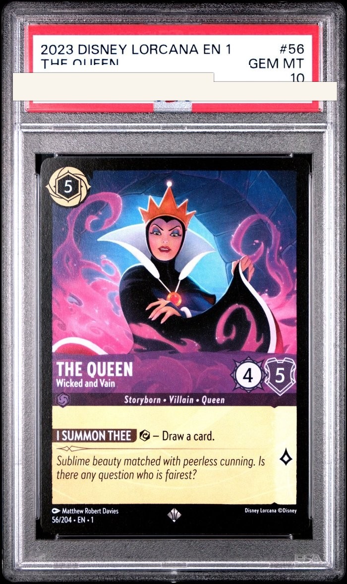 Sanitized PSA 10 slab of The Queen – Wicked and Vain (56/204); certification number and barcodes redacted