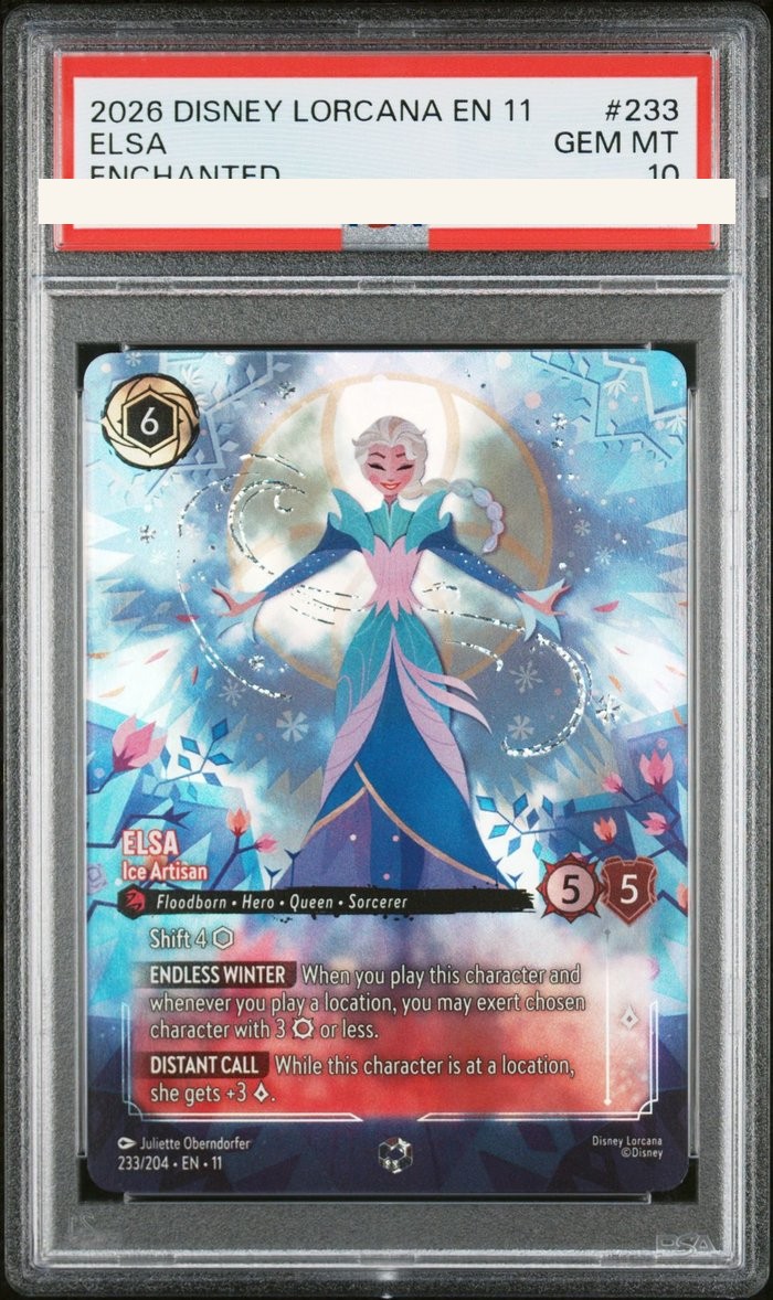 Sanitized PSA 10 slab of Elsa – Ice Artisan (233/204); certification number and barcodes redacted