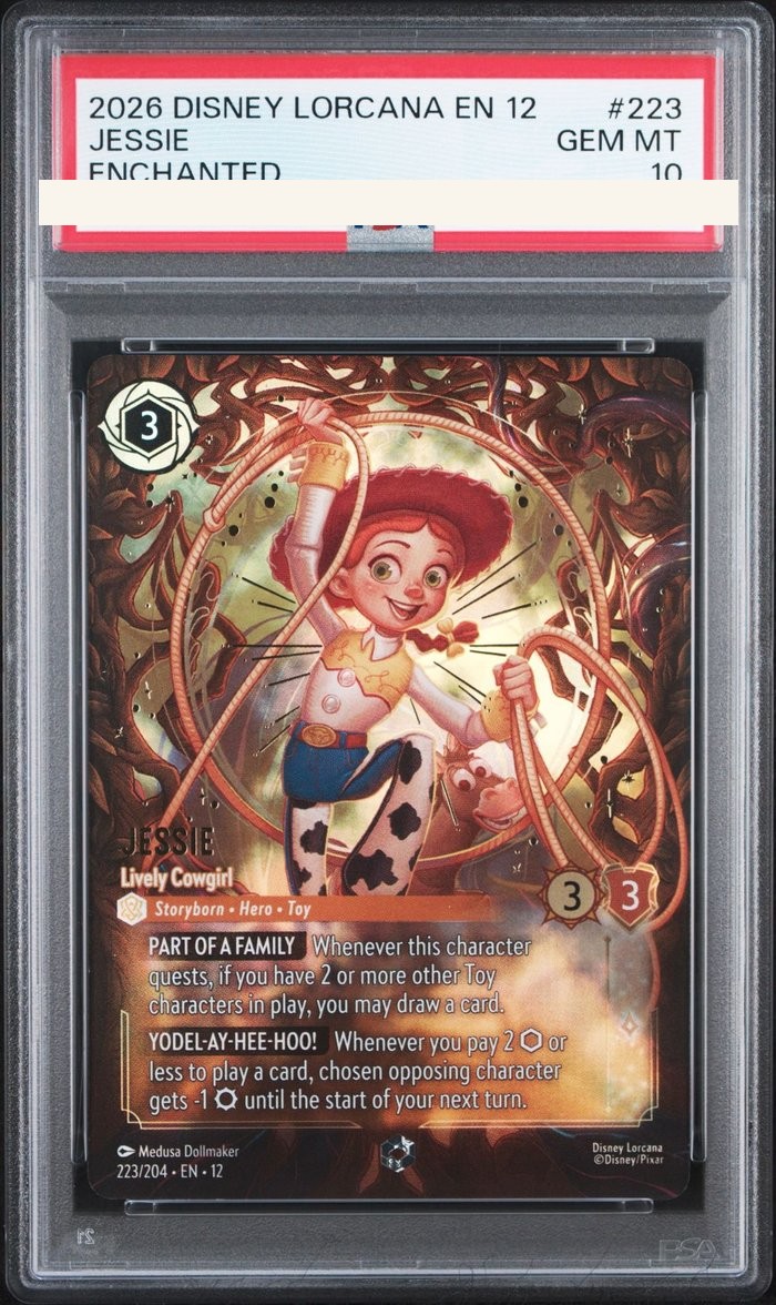 Sanitized PSA 10 slab of Jessie – Lively Cowgirl (223/204); certification number and barcodes redacted